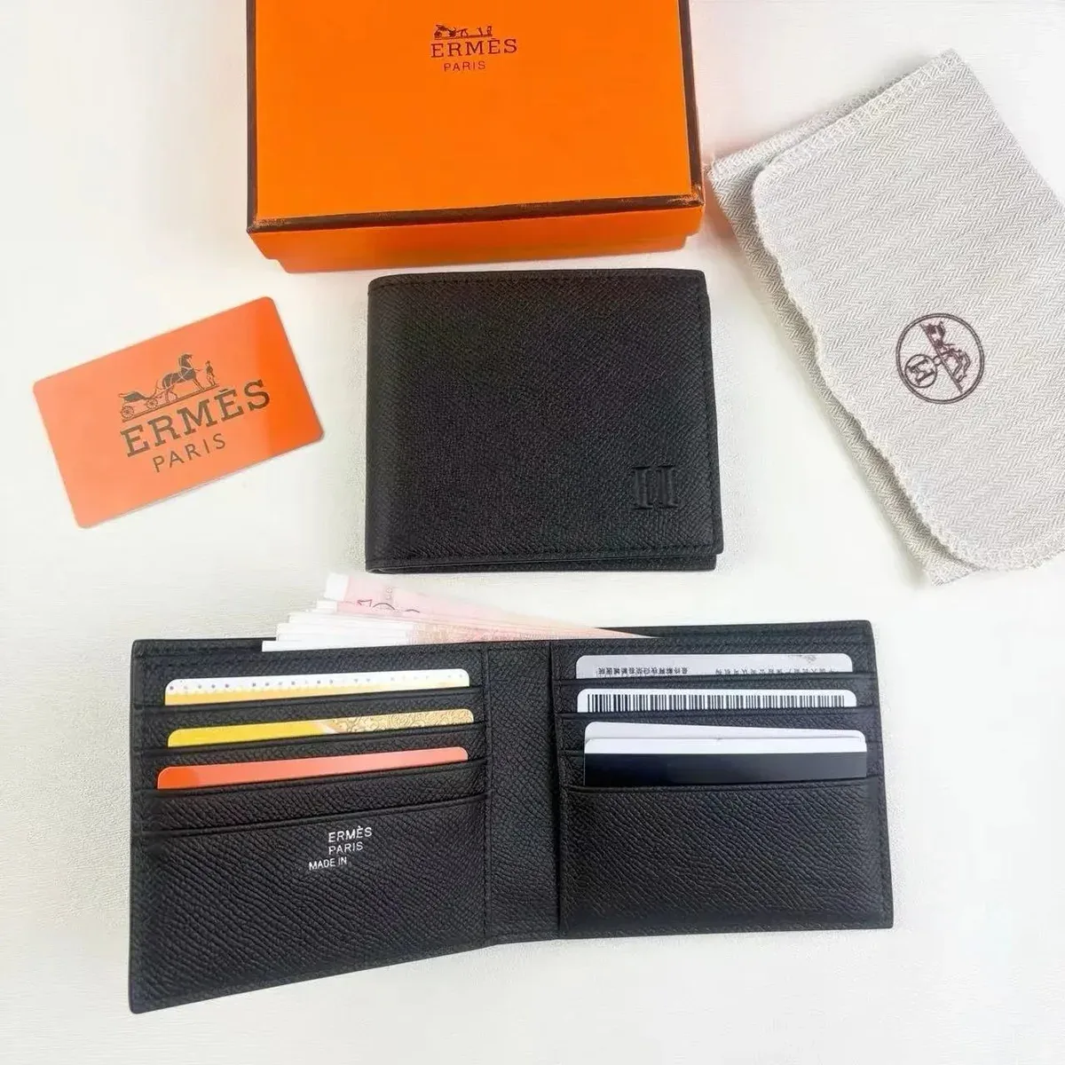 Hermès Hermès Black Grain Leather Wallet Black