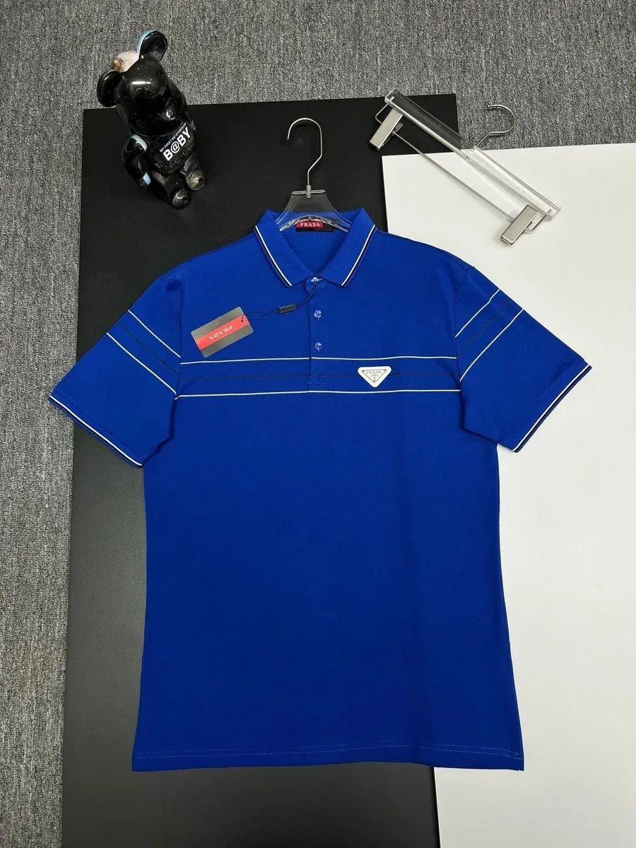 Prada Prada Royal Blue Polo Shirt with Striped Detail Blue - 1