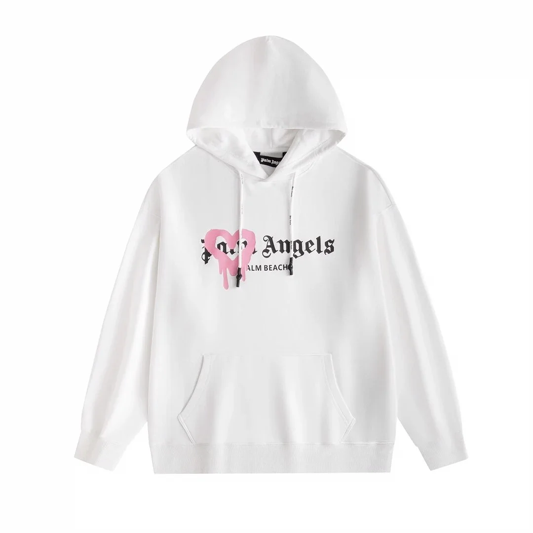 Palm Angels Palm Angels Angels White Hoodie with Pink Heart White