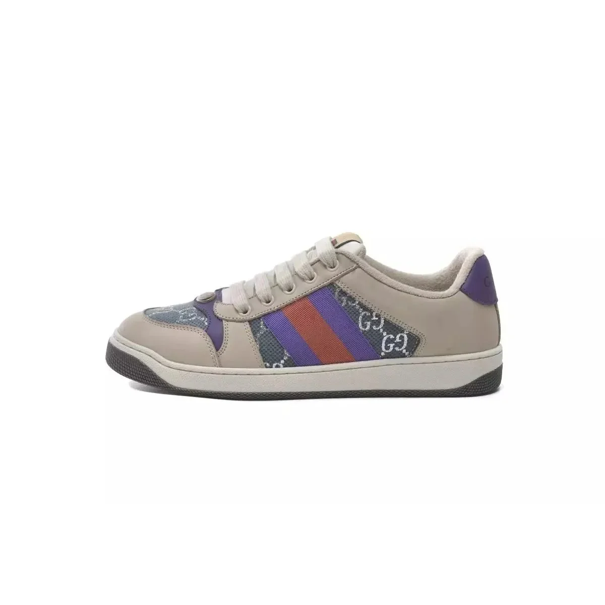 Gucci Gucci Ace Beige/Blue/Purple Striped Sneakers Multicolor