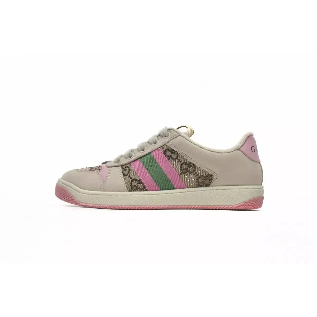 Gucci Gucci Ace Beige/Pink/Green Stripe Sneakers Pink