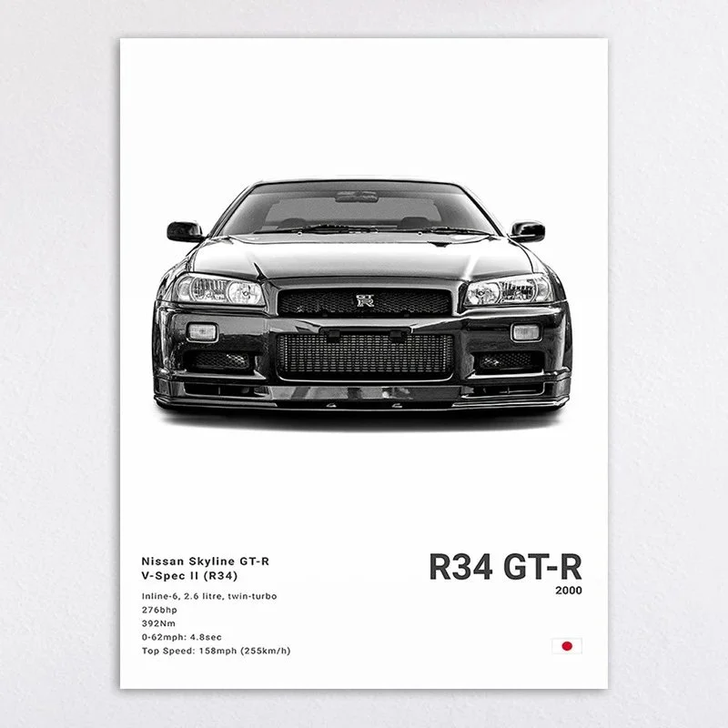 Nissan R34 GT-R V-Spec II Black & White Art Print — Oopbuy Spreadsheet find