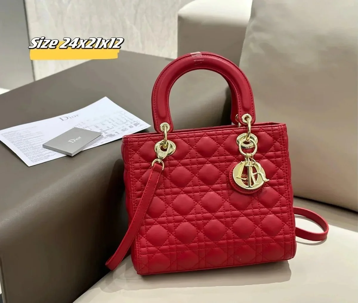 Dior Dior Lady Dior Red Quilted Leather Handbag Red - 1