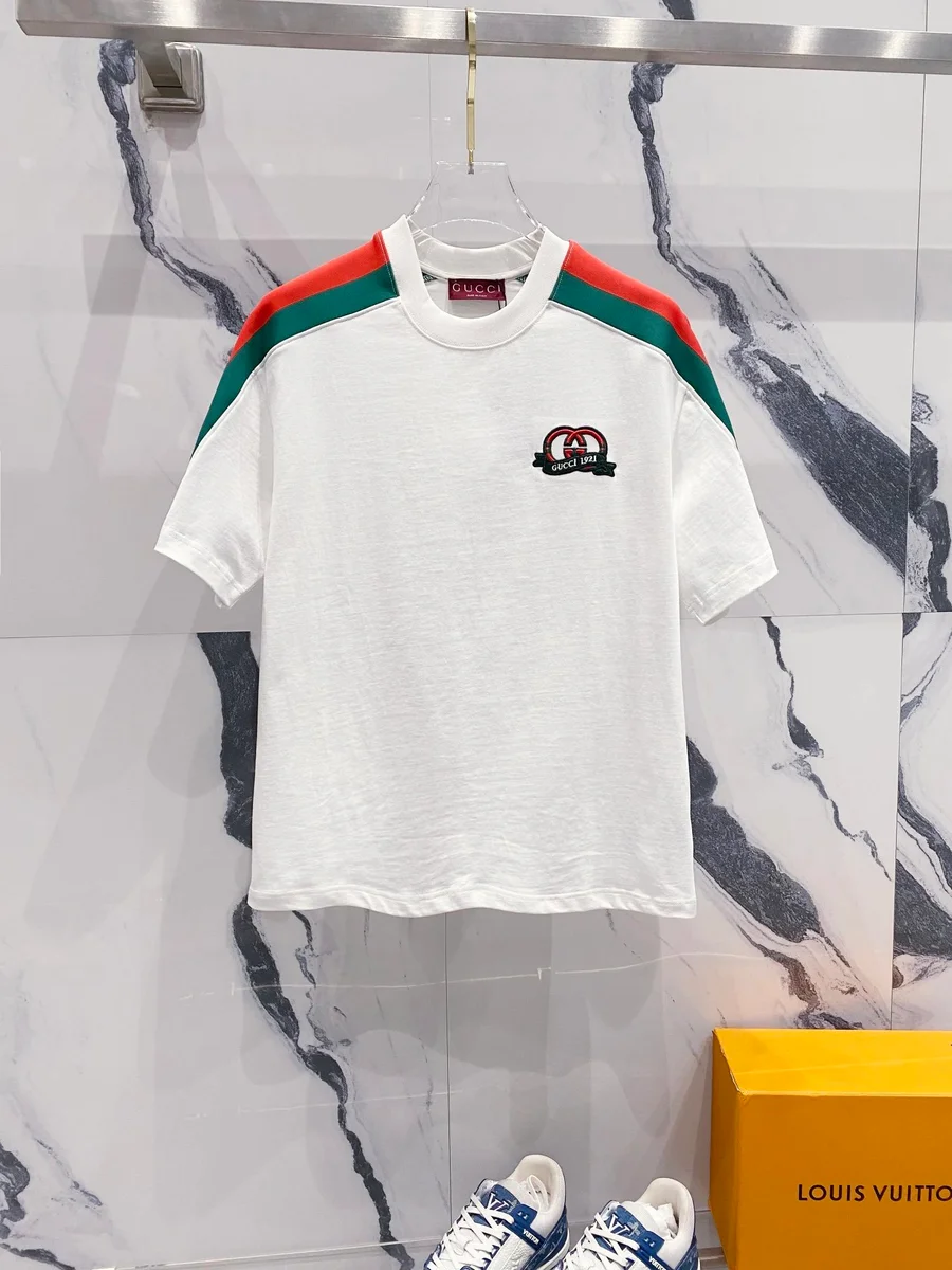 Gucci Gucci White/Red/Green Shoulder Stripe T-Shirt White