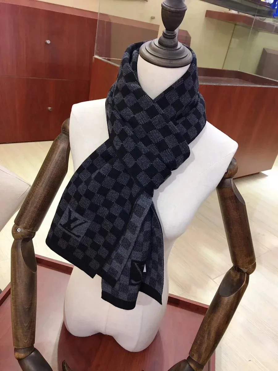 Louis Vuitton Louis Vuitton Monogram Black & Grey Scarf Black
