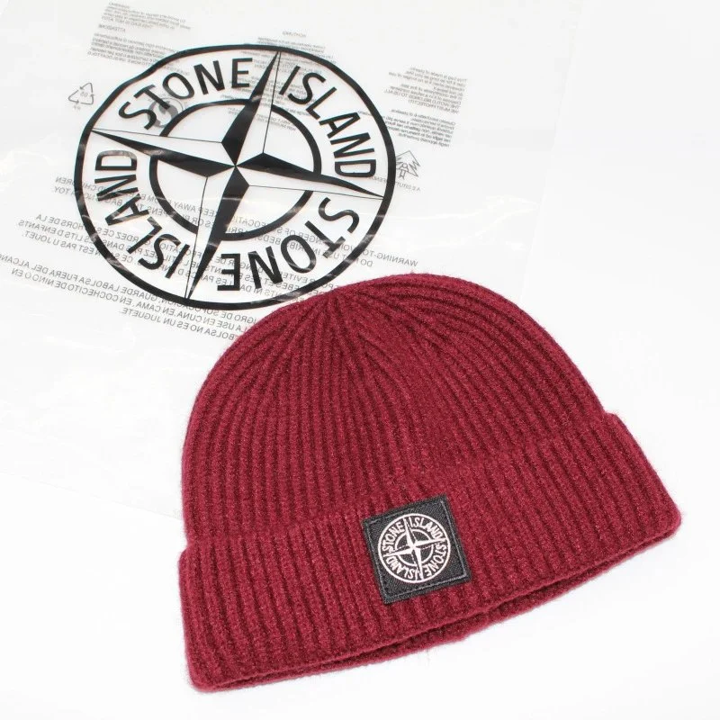 Stone Island Stone Island Ribbed Knit Beanie in Burgundy Red