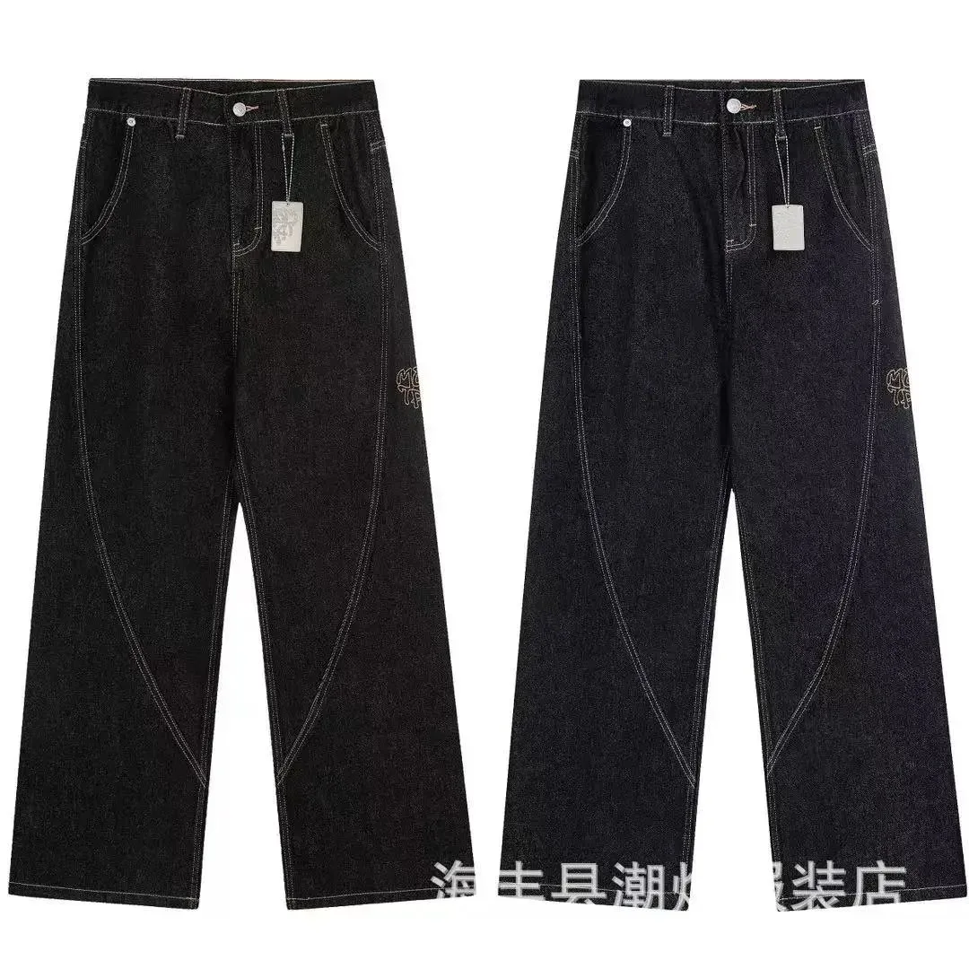 Other Unisex Dark Denim Jeans with Embroidery Navy - 1