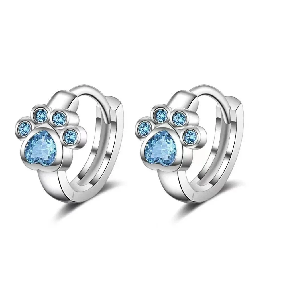Other Blue Paw Print Hoop Earrings Jewelry Blue - 1