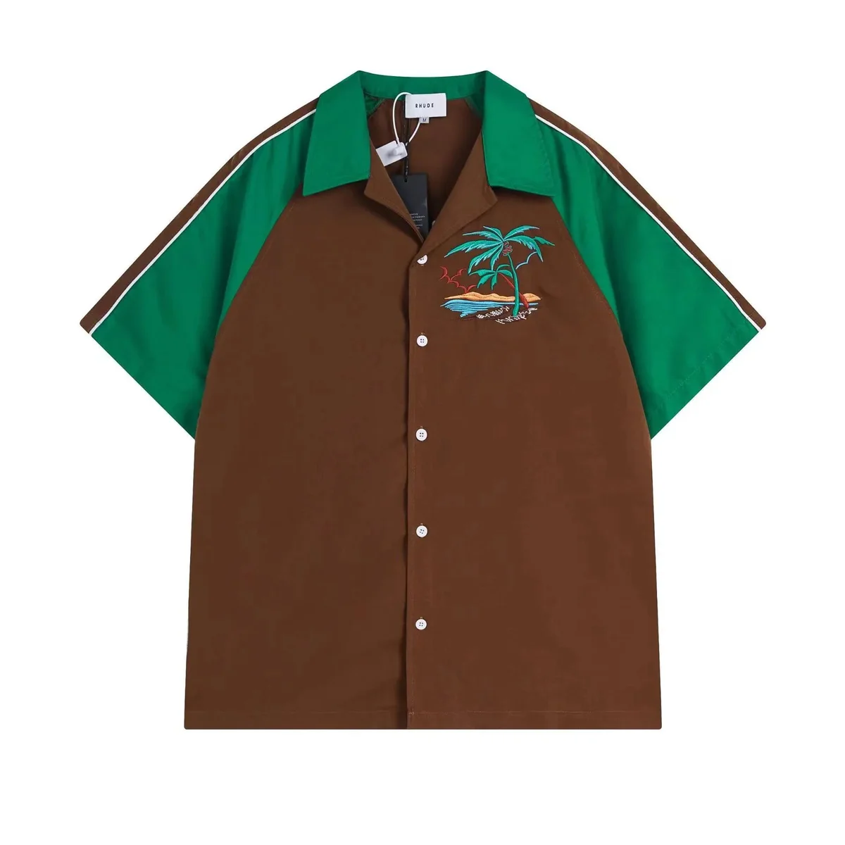 Rhude Rhude Tropical Embroidery Shirt Brown/Green Casual Top Brown - 1