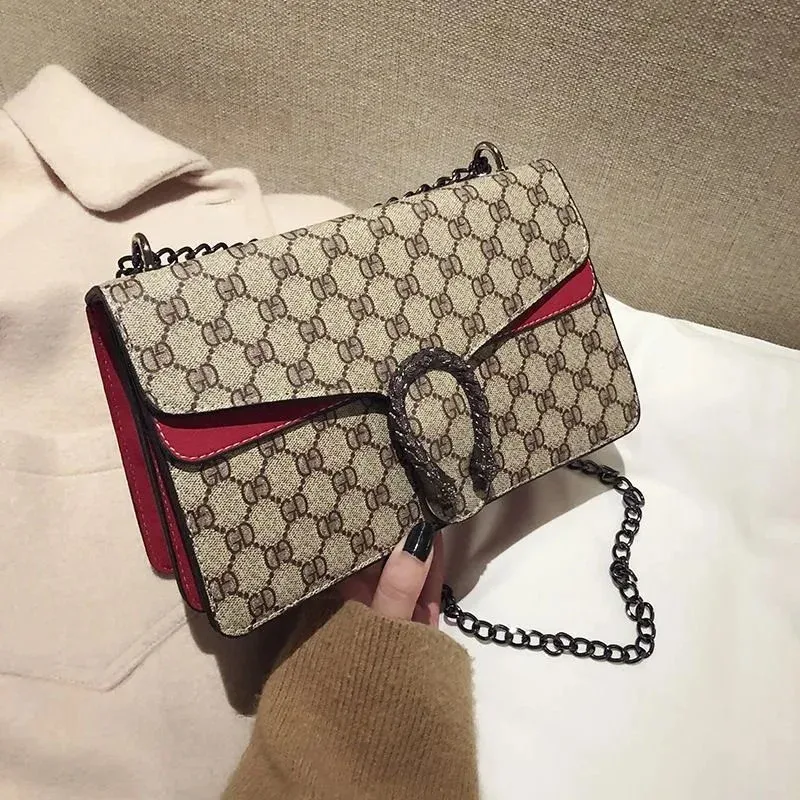 Gucci Gucci GG Marmont Beige/Red Chain Shoulder Bag Beige - 1