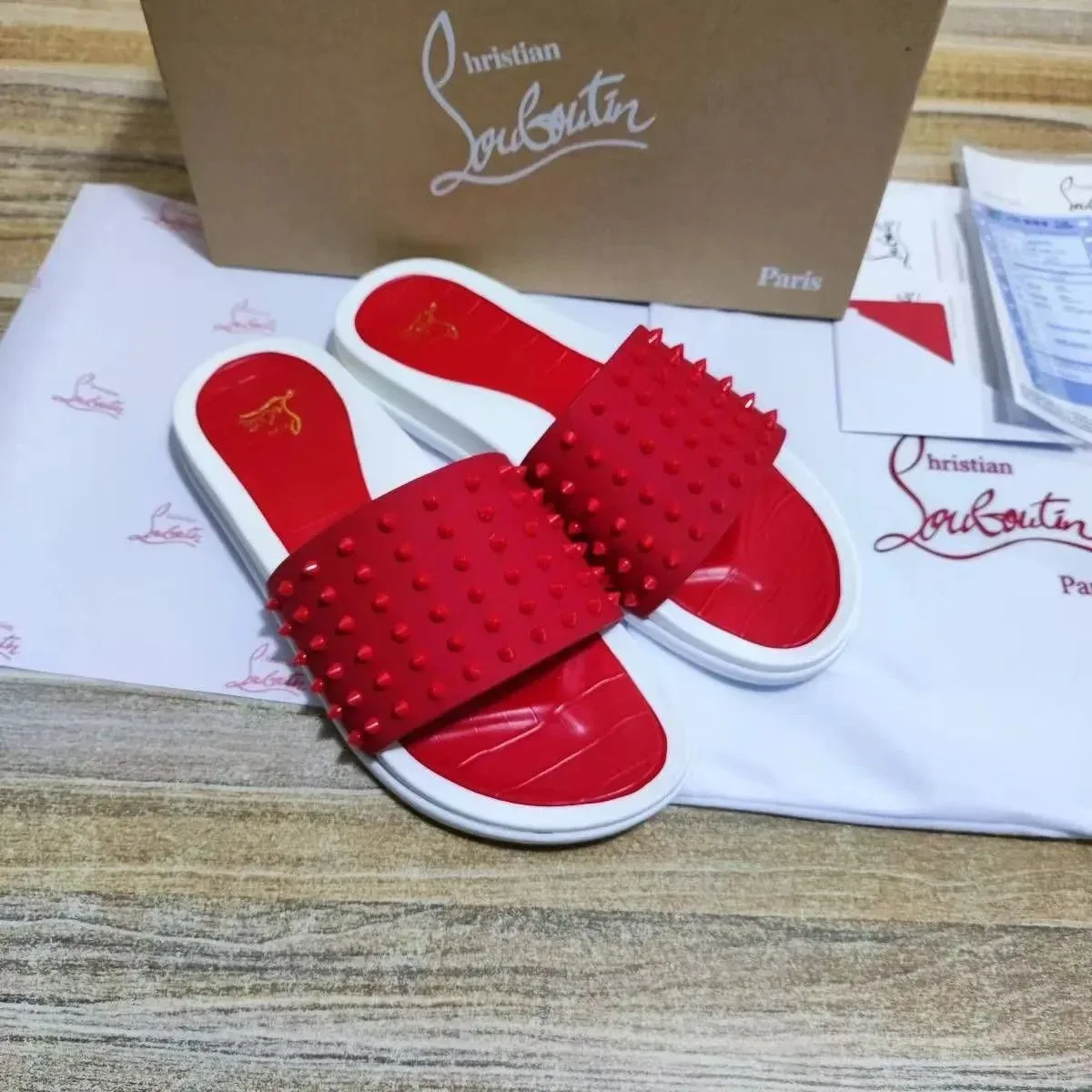 Christian Louboutin Christian Louboutin Red Spike Slide Sandals Red - 1