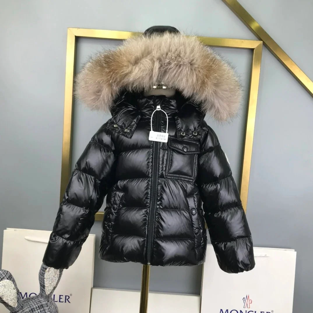 Moncler Moncler Kids Black Puffer Jacket with Faux Fur Hood Black