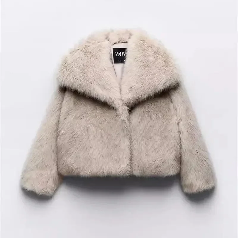 Zara Zara Faux Fur Coat Beige Parka Beige - 1