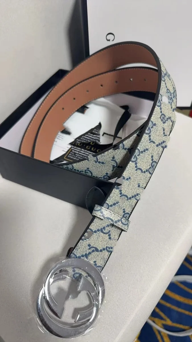 Gucci Gucci GG Supreme Blue Fabric Pattern Silver Buckle Belt Blue