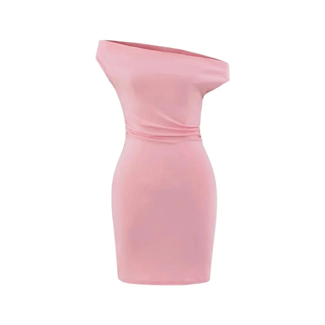 Other Pink Asymmetric Off-Shoulder Mini Dress Pink - 1