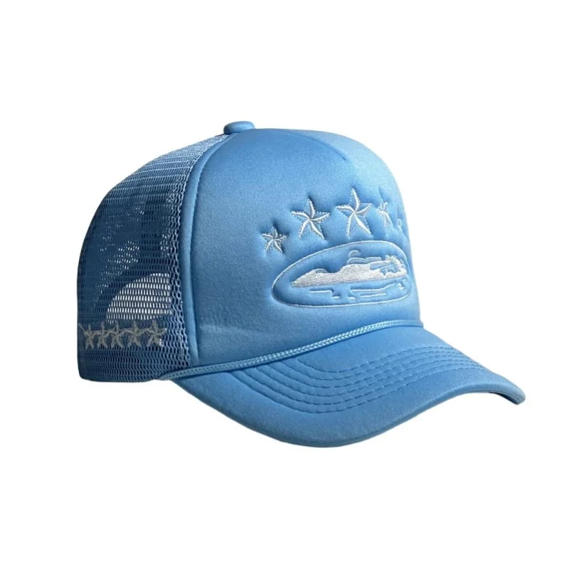 Other Blue Embroidered Trucker Hat with Star & Boat Design Blue - 1