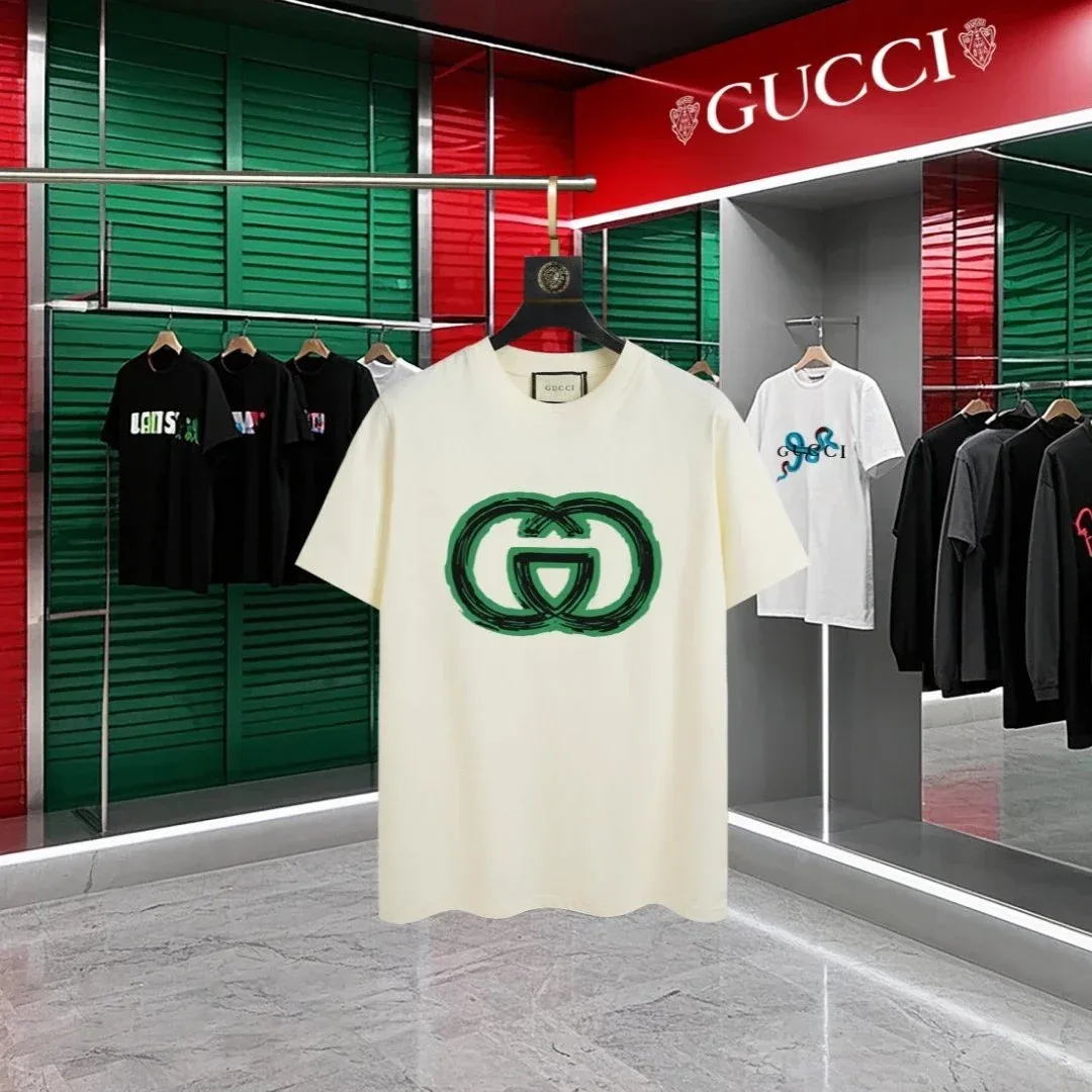Gucci Gucci Green GG Logo Cream T-Shirt Cream - 1