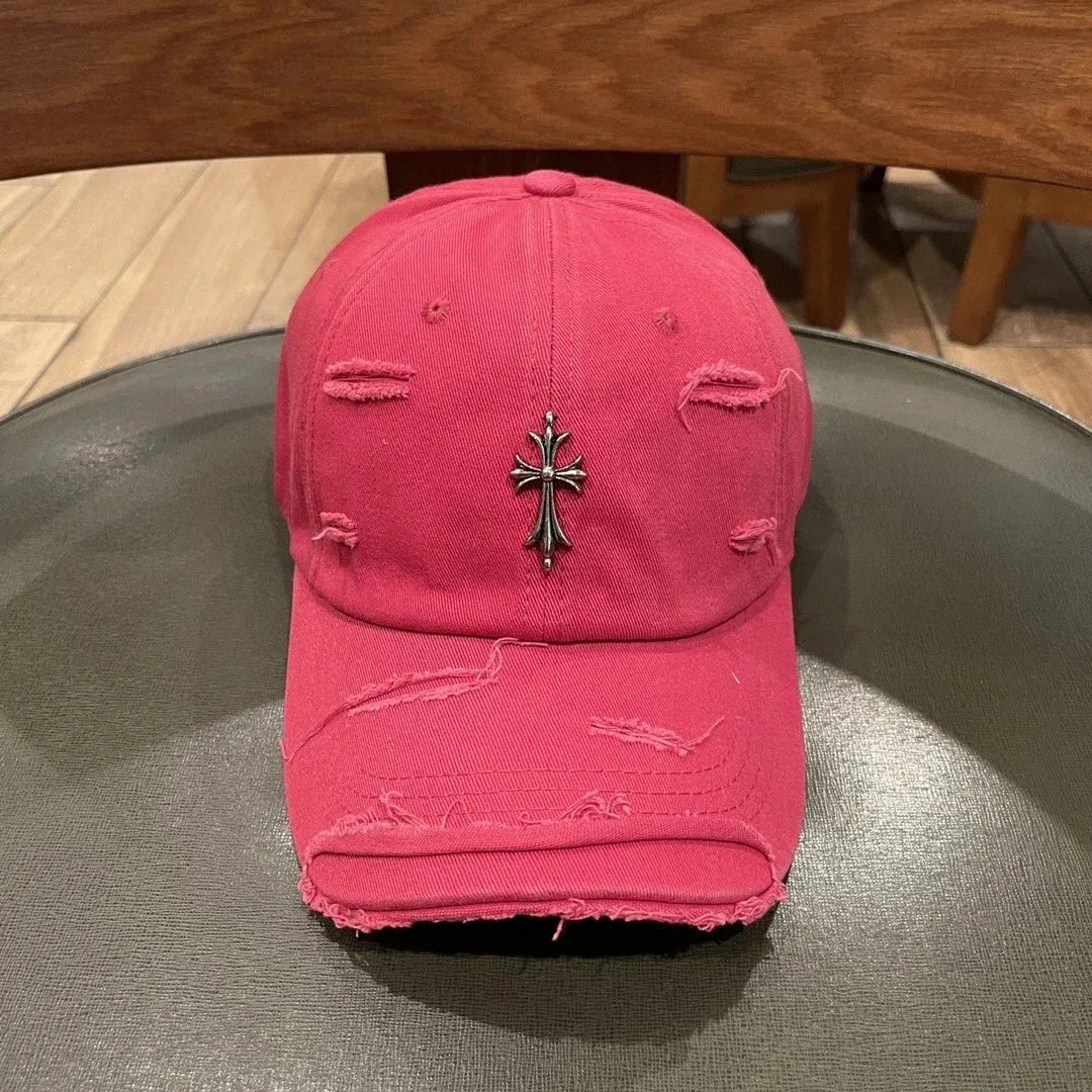 Chrome Hearts Chrome Hearts Distressed Cross Pink Cap Headwear Pink - 1