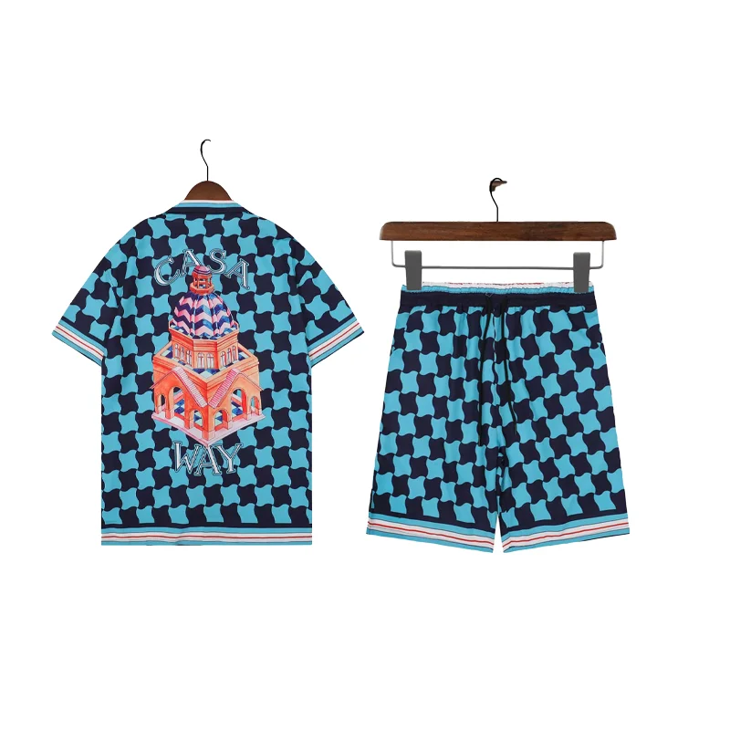Other Casa Way Printed Set - Blue & Navy Checkered Shorts & T-Shirt Blue - 1