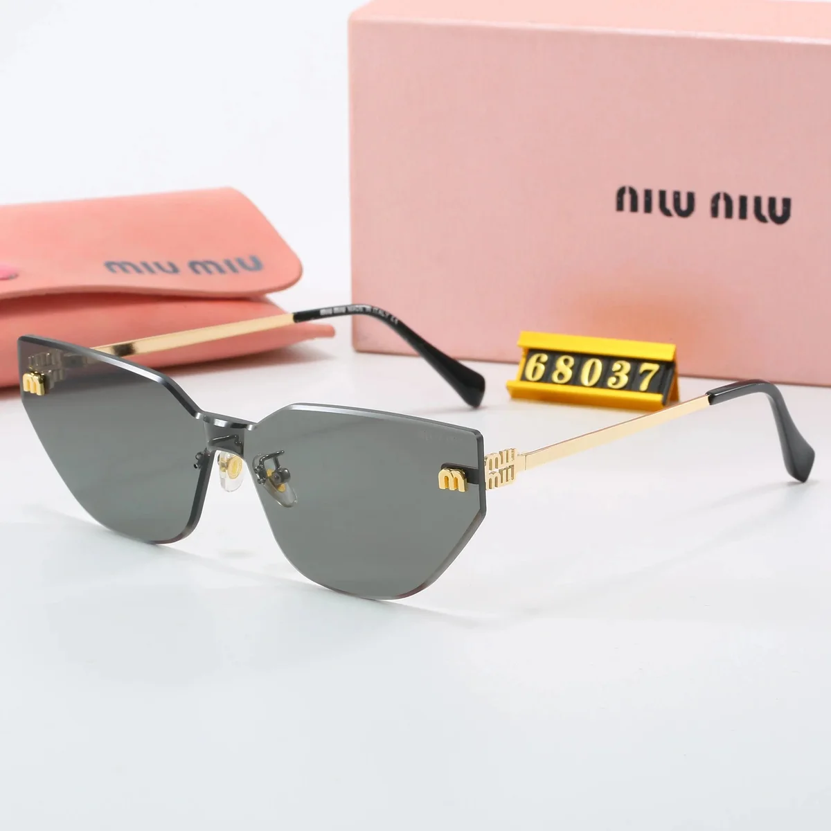 Miu Miu Miu Miu 68037 Black Gold Cat-Eye Sunglasses Black - 1
