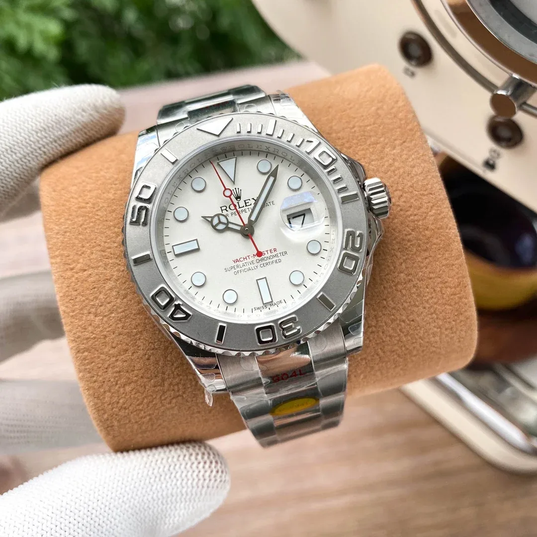 Rolex Rolex Yacht-Master Silver Bezel White Dial Red Hands Watch Silver