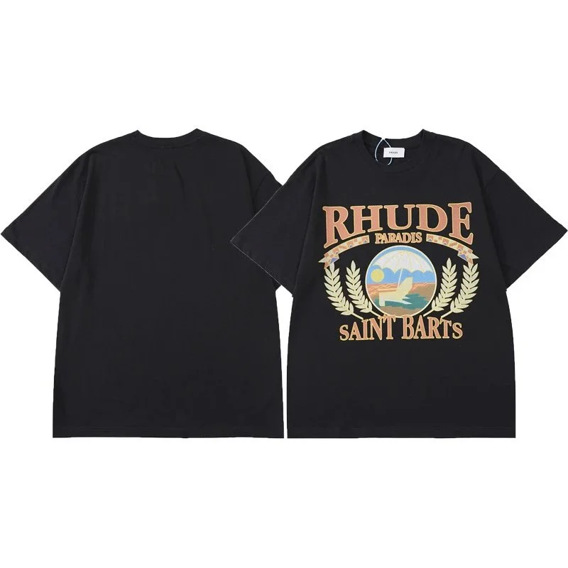 Rhude Rhude Saint Barts Beach Print Black T-Shirt Black - 1