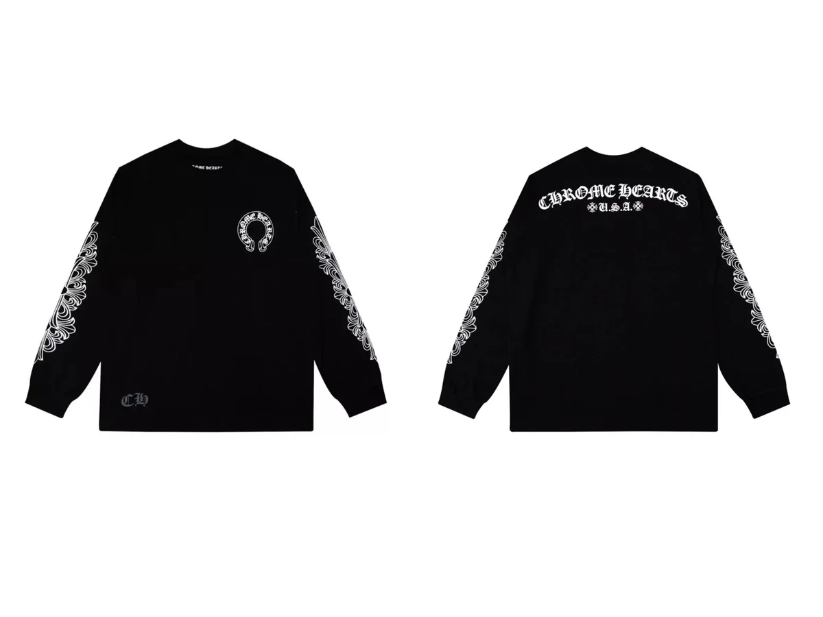 Chrome Hearts Chrome Hearts Black Floral Cross Long Sleeve T-Shirt Black - 1