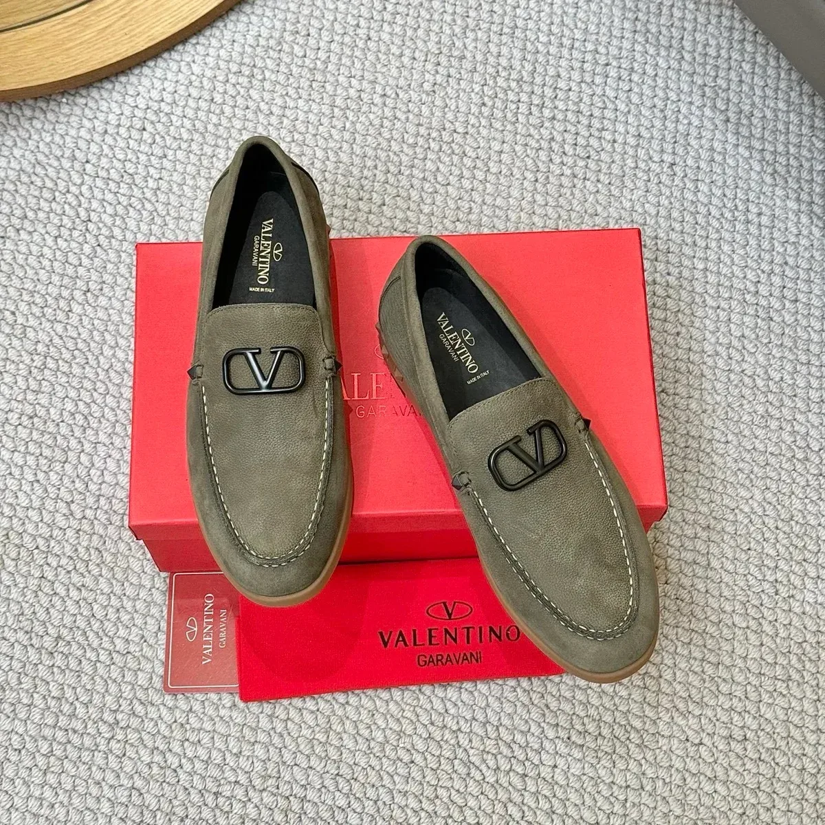 Valentino Valentino Garavani V Logo Loafers Olive Green Green