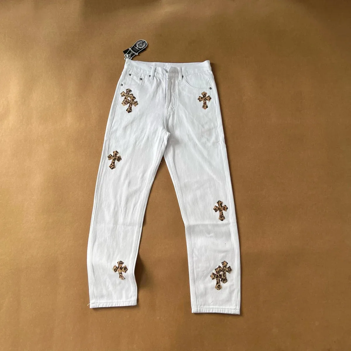 Other White Leopard Print Cross Embroidered Jeans White - 1