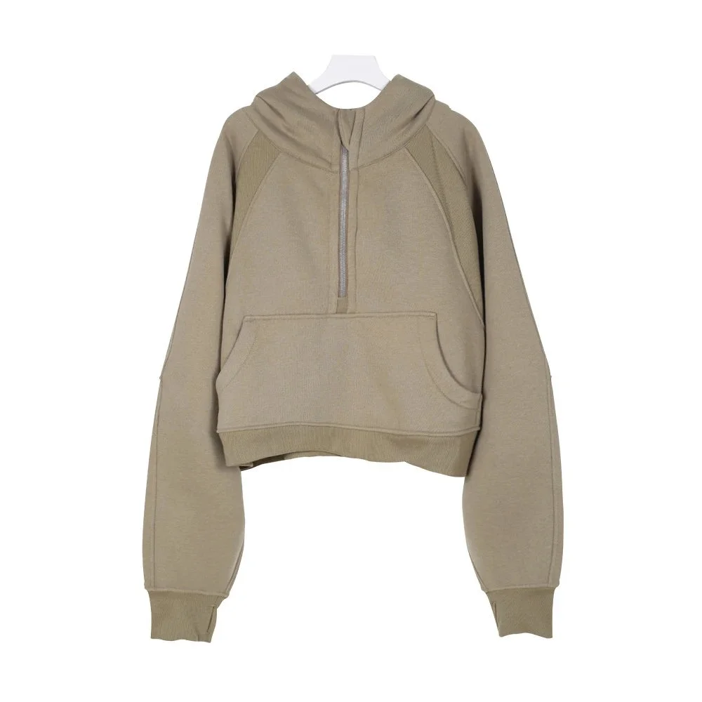 Other Unisex Grey Green Half-Zip Hoodie Sweatshirt Grey - 1