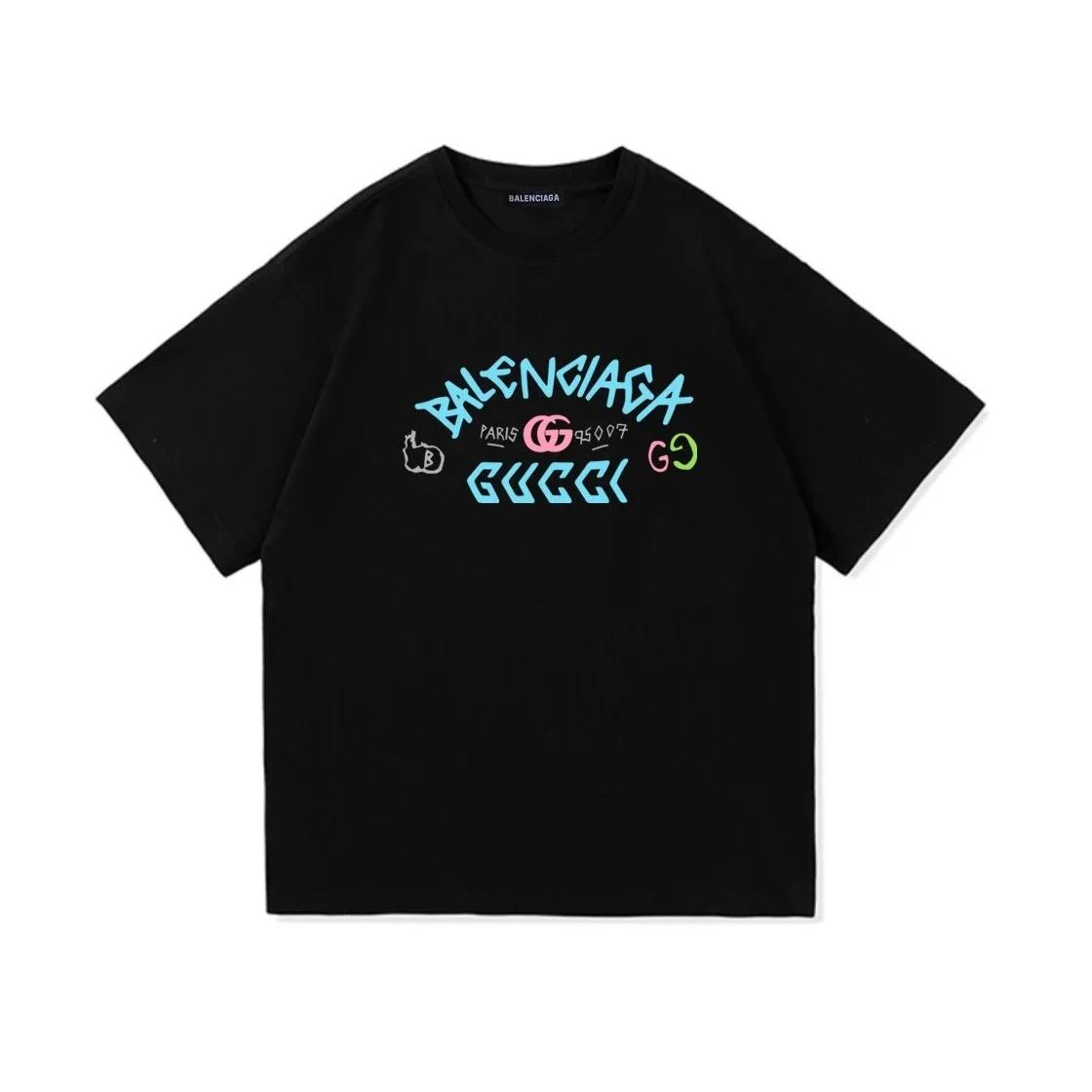 Balenciaga Balenciaga Black Gucci Graffiti T-Shirt Black - 1