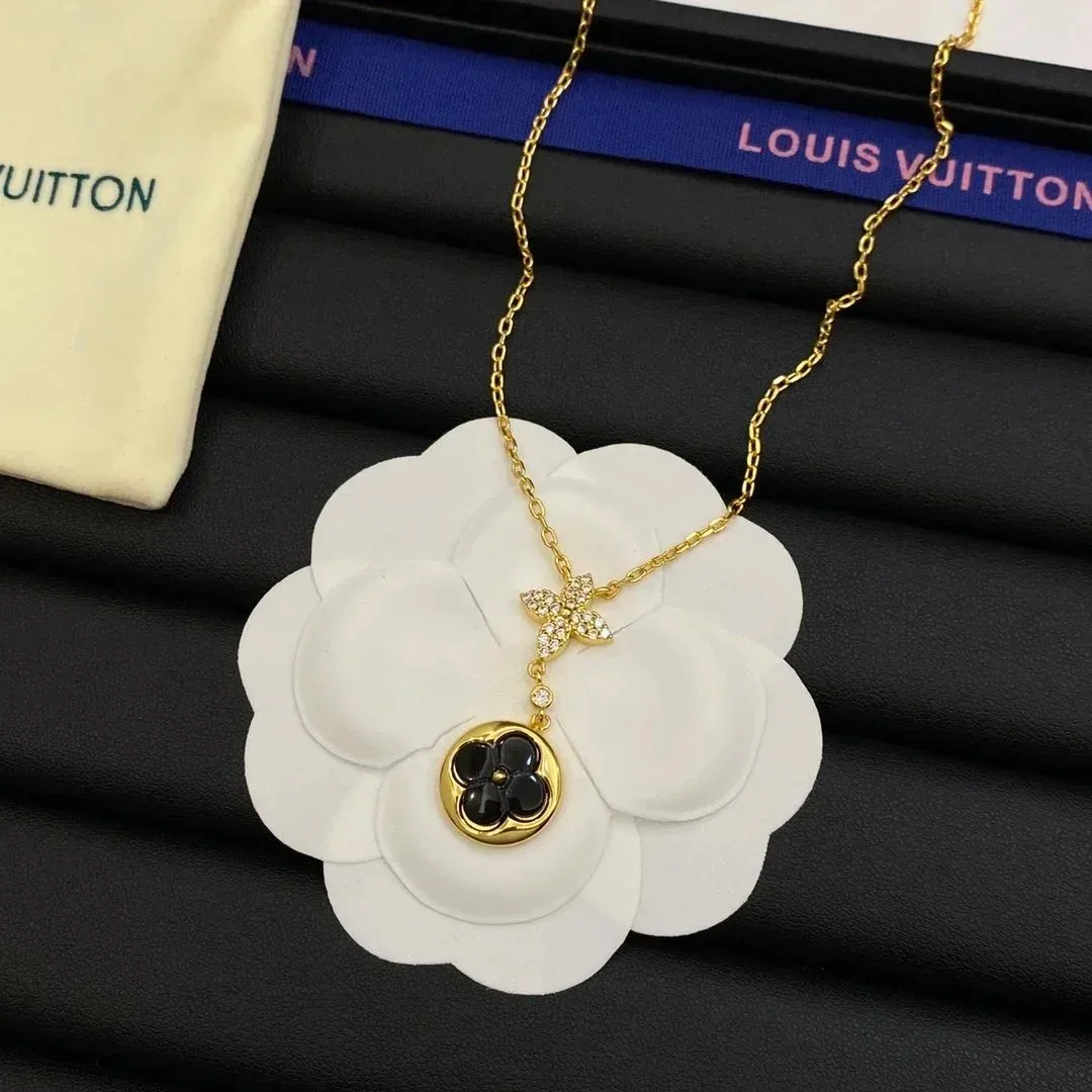 Louis Vuitton Louis Vuitton Monogram Gold/Black Flower Pendant Necklace Gold