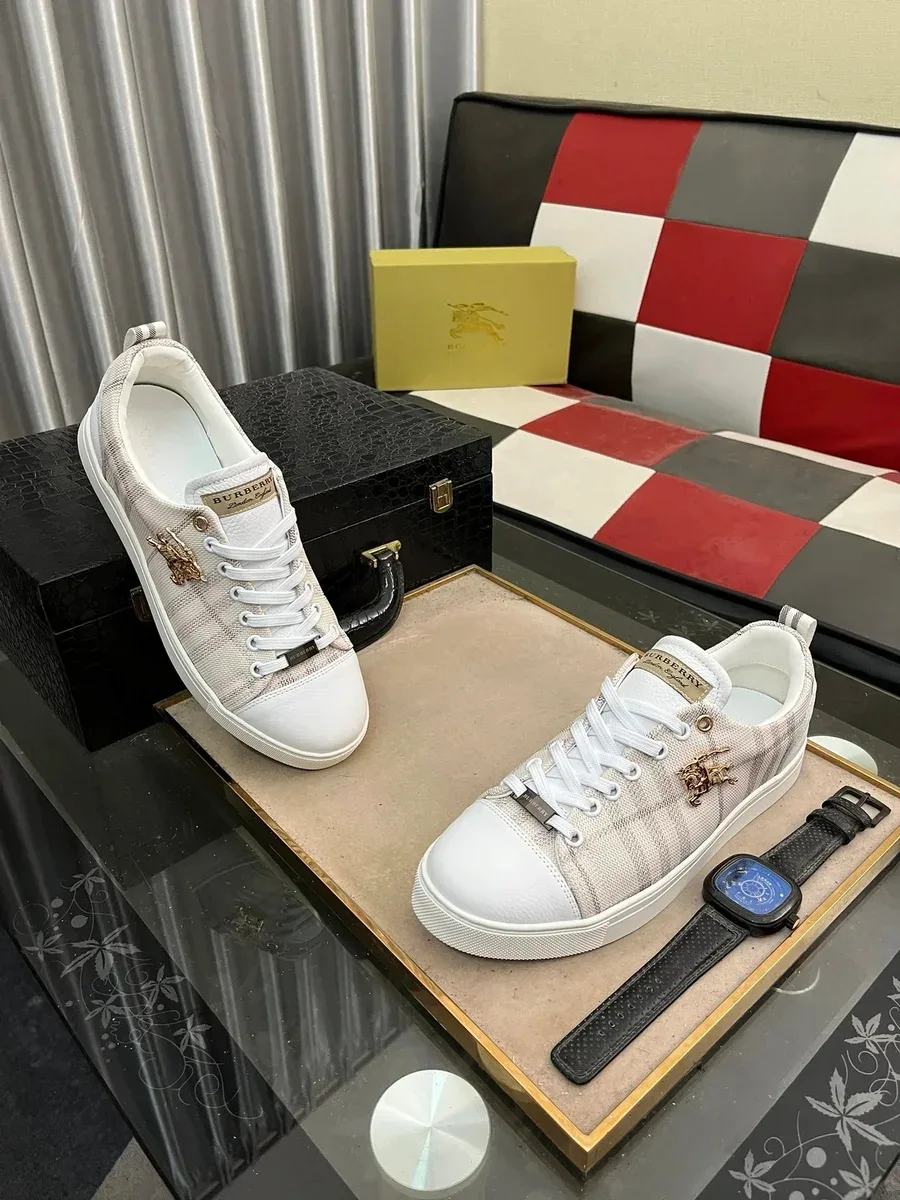 Burberry Burberry Checkered Canvas Low Sneakers White White - 1