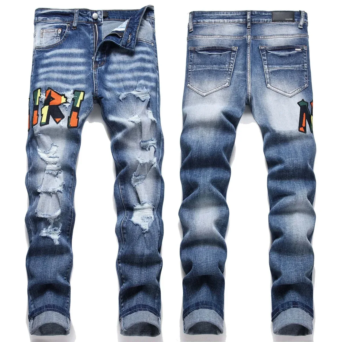 Other Distressed Jeans with Colorful Lettering Blue - 1