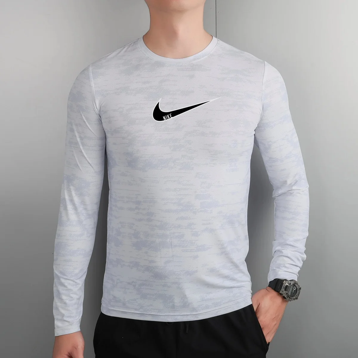Nike Nike Long Sleeve T-Shirt Grey Camo Athletic Top Grey - 1