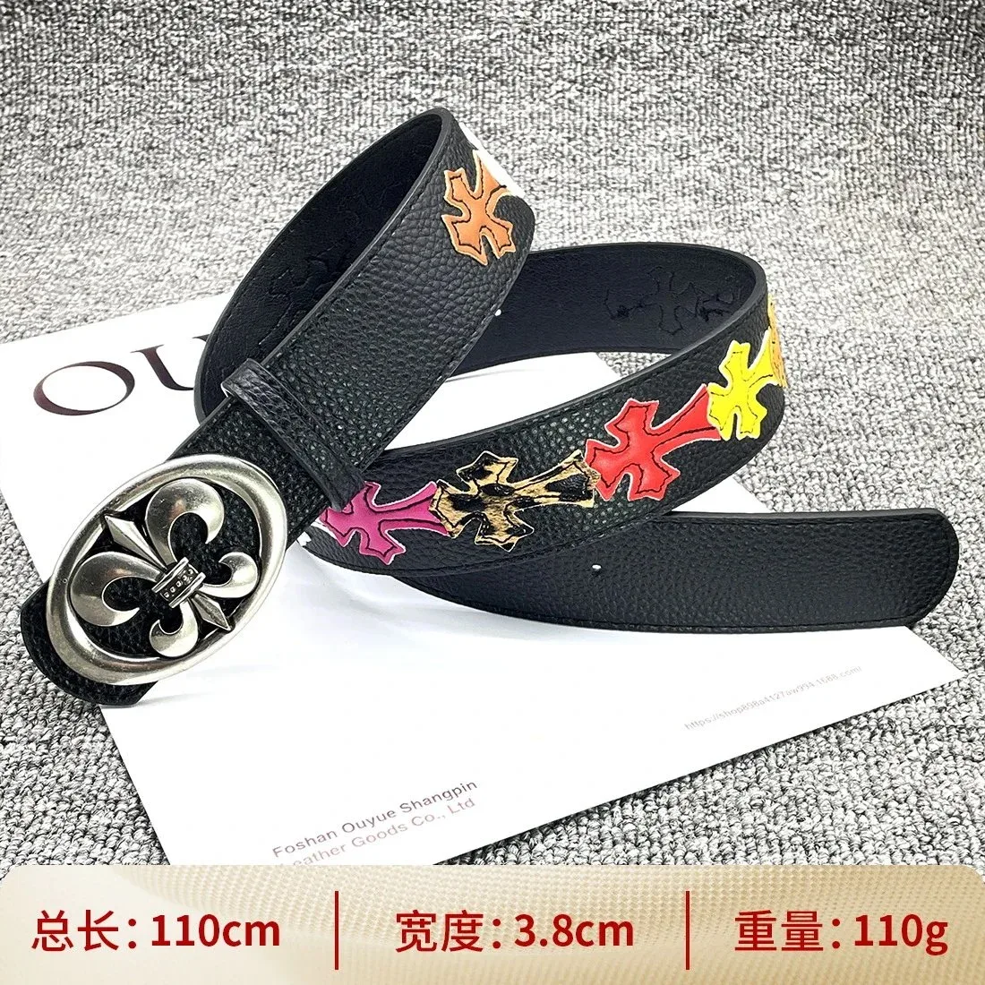Chrome Hearts Chrome Hearts Colorful Cross Embroidered Leather Belt Black - 1