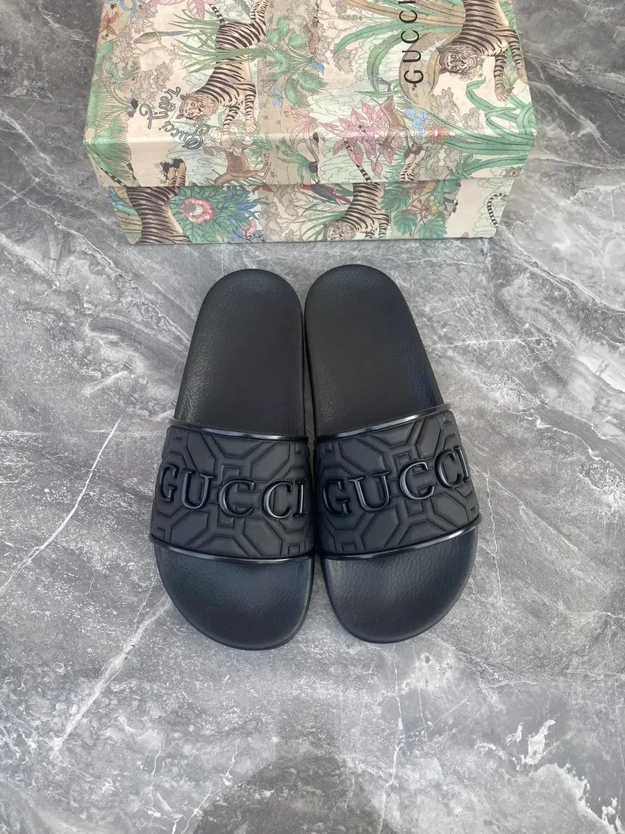 Gucci Gucci Black GG Logo Slide Sandals Black - 1