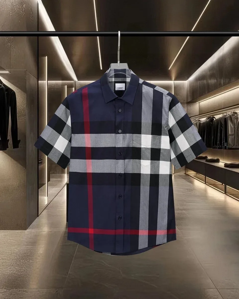 Burberry Burberry TB Monogram Plaid Short Sleeve Shirt Navy/Red Navy - 1