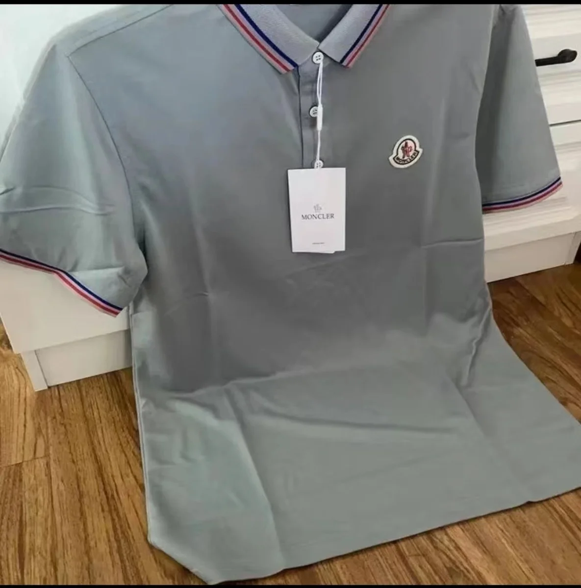 Moncler Moncler Grey Polo Shirt with Color-Tipped Collar and Cuffs Grey