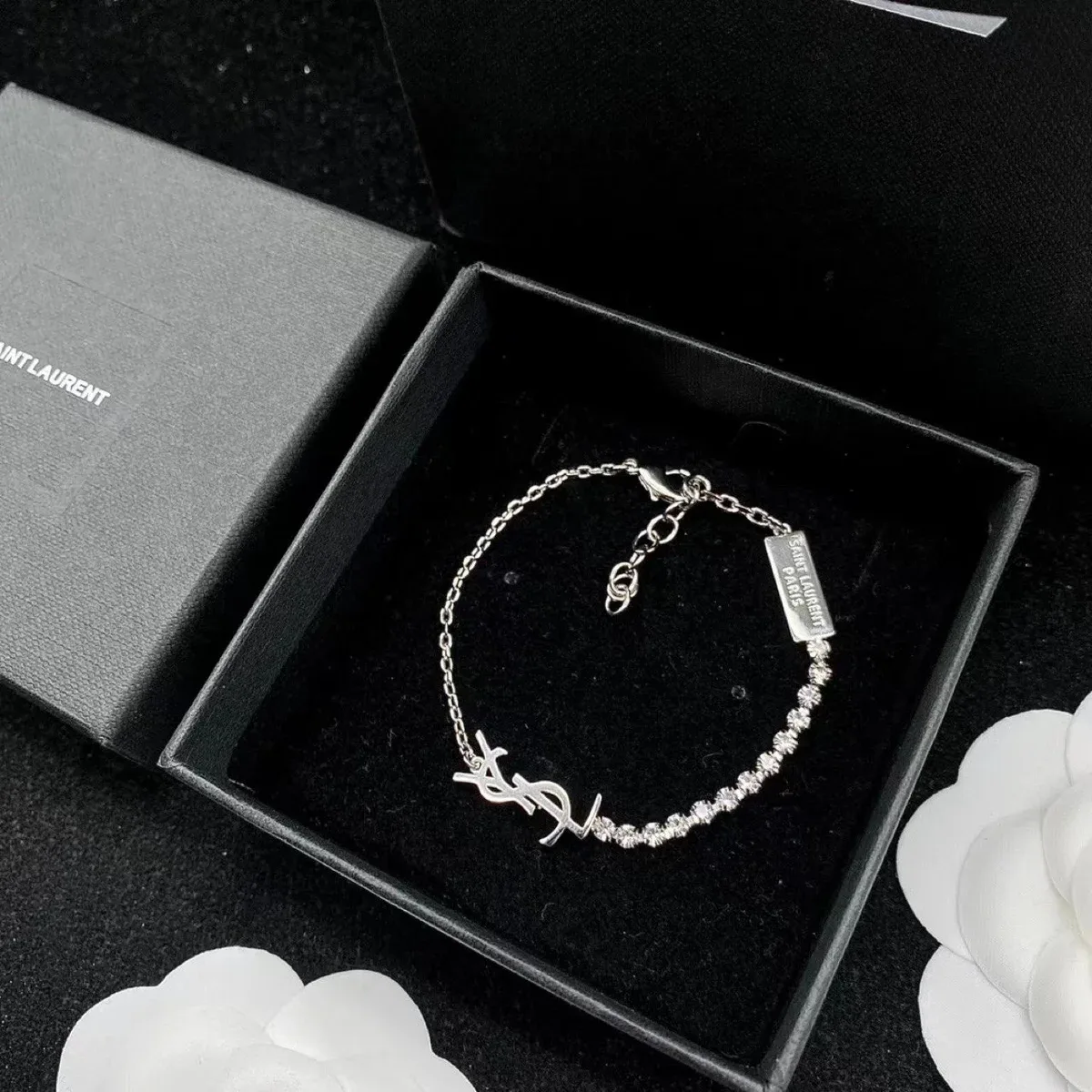 Saint Laurent Saint Laurent YSL Logo Crystal Bracelet Silver Jewelry Silver - 1