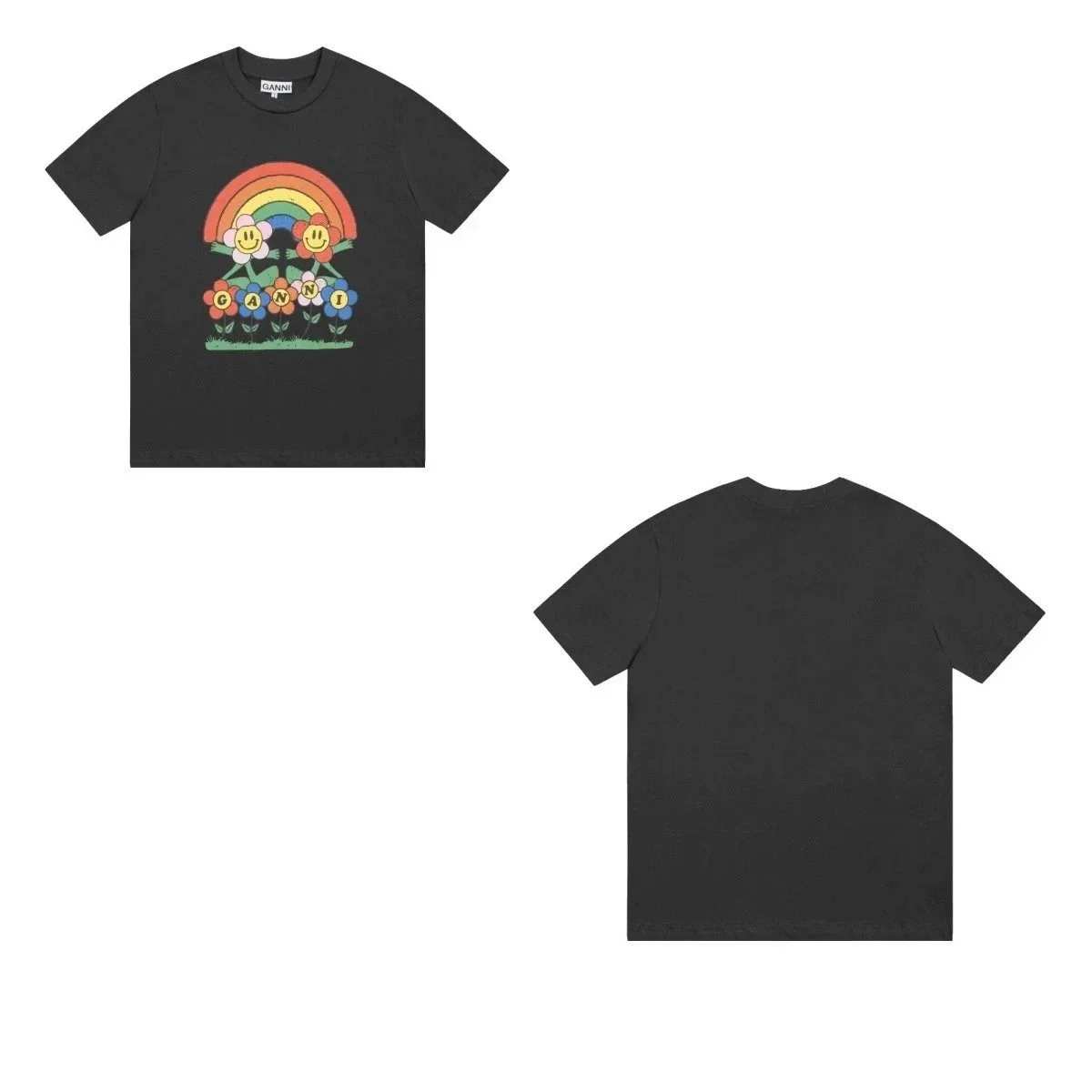 Ganni Ganni Rainbow Flower T-Shirt Black GA12 T-Shirts Black - 1