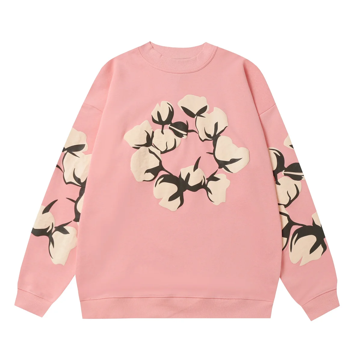 Other Pink Cotton Flower Print Oversized Sweatshirt Pink - 1