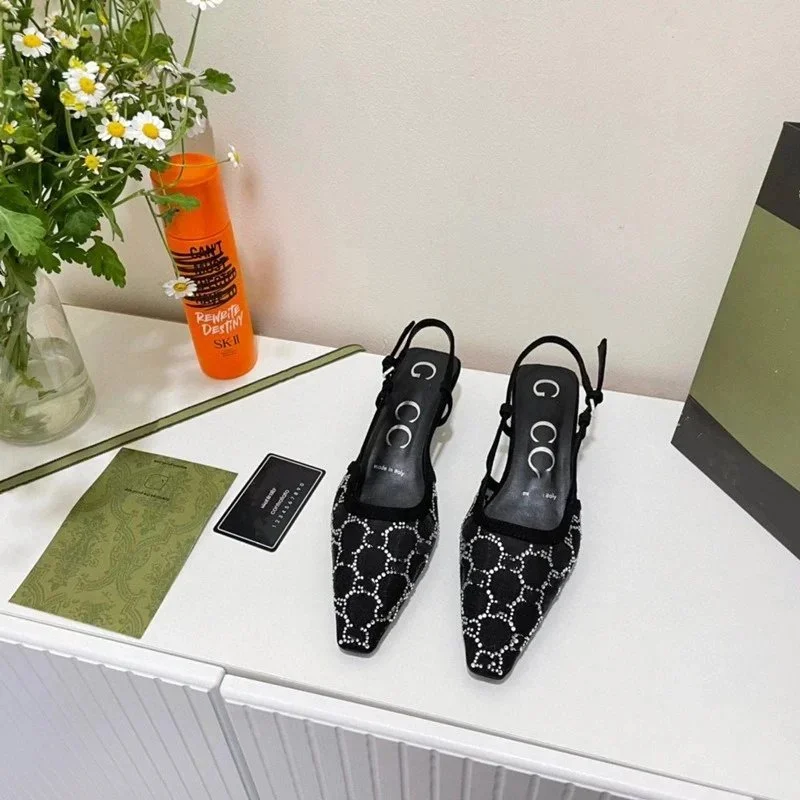 Gucci Gucci GG Marmont Black Crystal Heels Black - 1