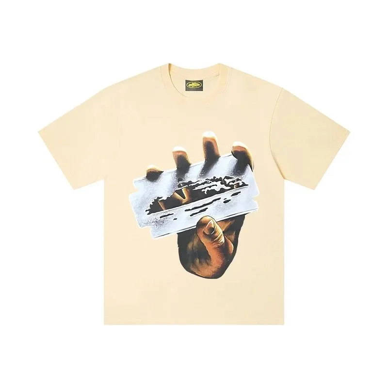 Other Unisex Beige Razor Blade Graphic T-Shirt Beige - 1