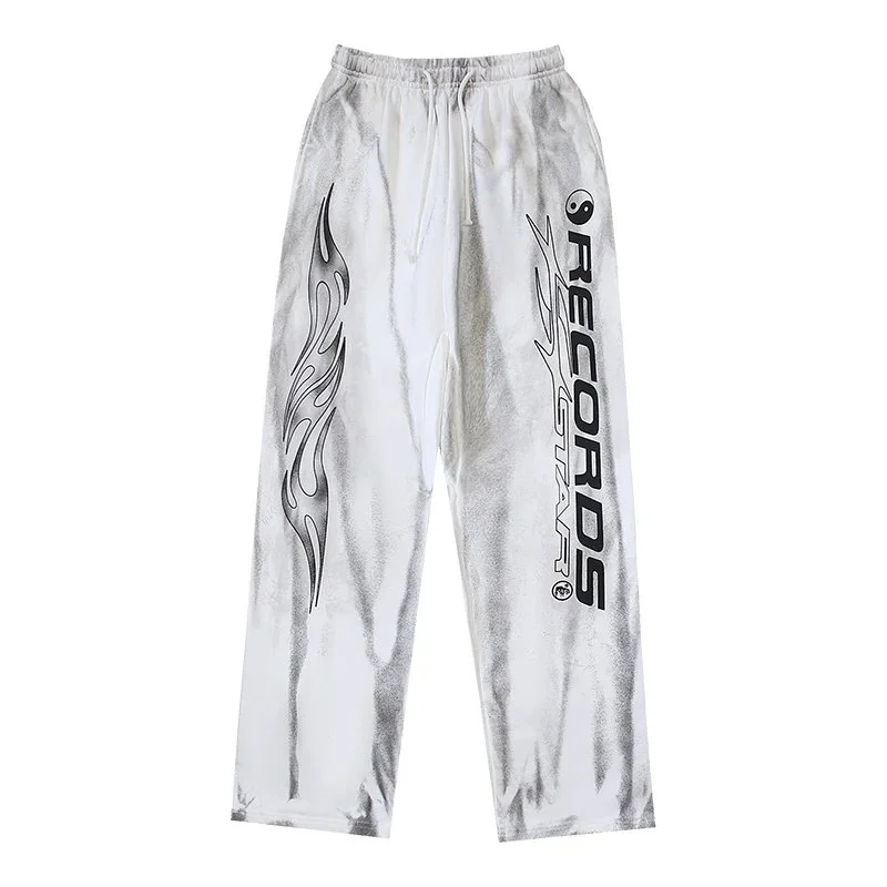 Other Streetwear Flame Print Drawstring Pants White/Black White - 1