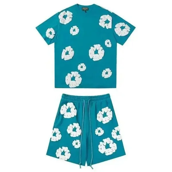 Other Co-ord Set with White Flower Appliques in Turquoise ZJ-32 Blue - 1