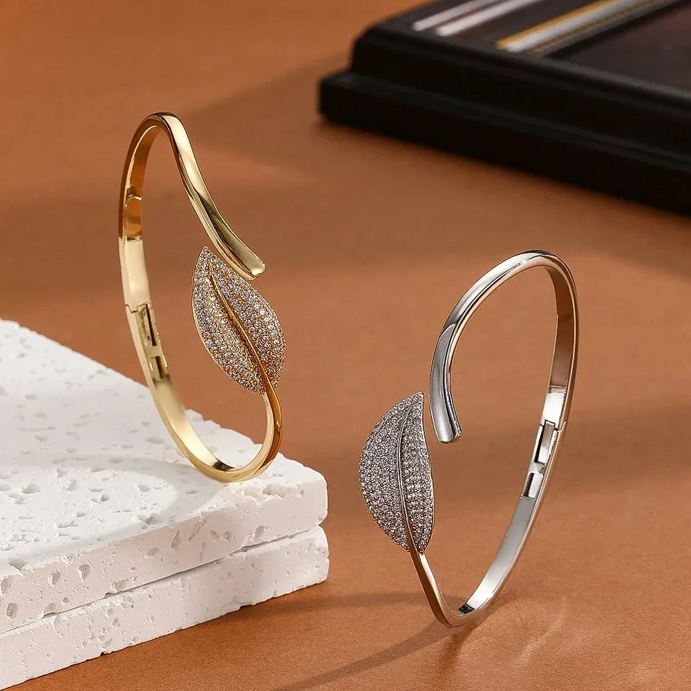 Other Leaf Design Bangle Bracelet in 18K Gold Leaf Color Gold - 1