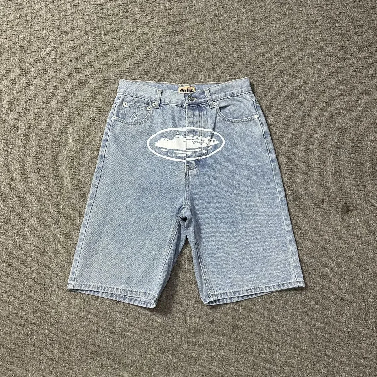 Other Light Blue Denim Shorts with White Graphic Print Blue - 1