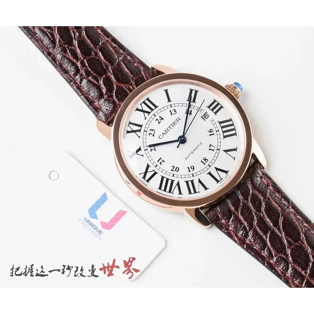 Cartier Cartier Ronde Brown Strap Rose Gold Case Automatic Watch Brown