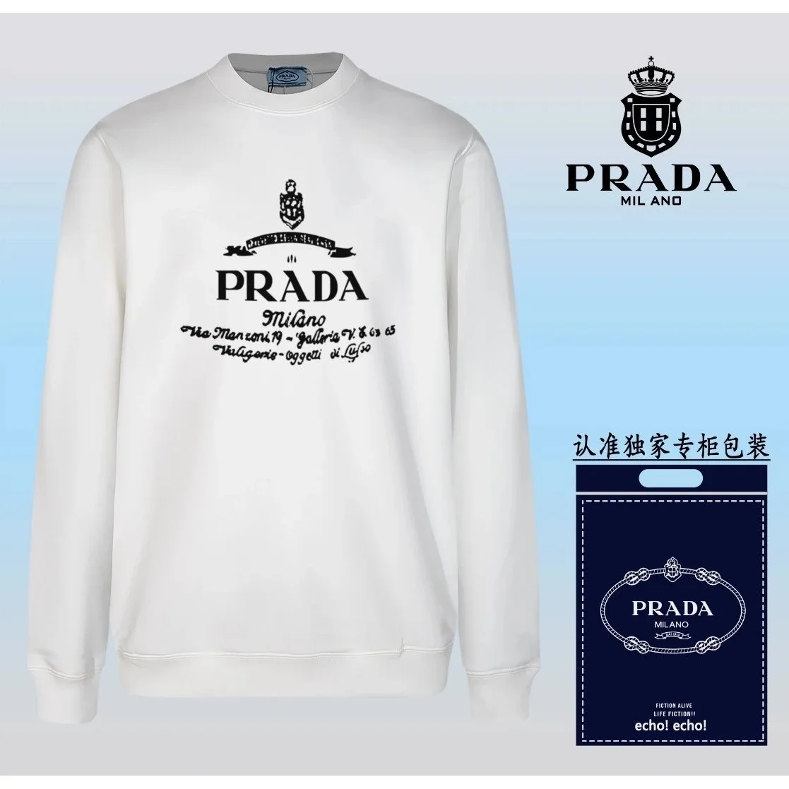 Prada Prada Milano Logo Crewneck Sweatshirt White White
